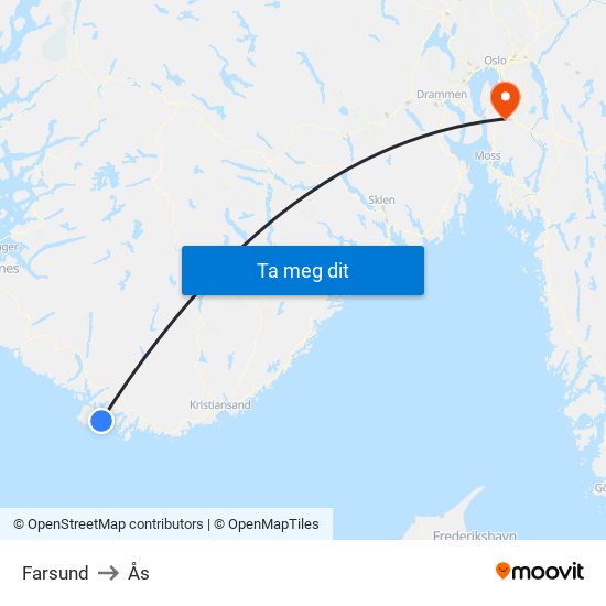 Farsund to Ås map