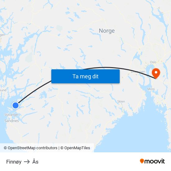 Finnøy to Ås map