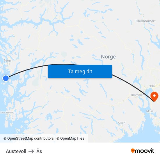 Austevoll to Ås map