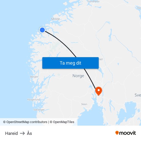 Hareid to Ås map