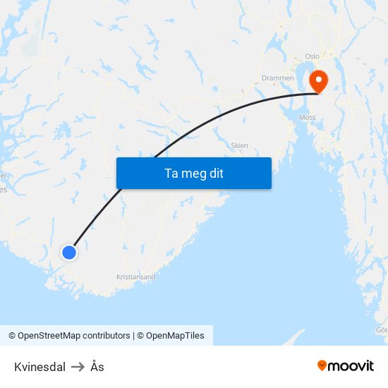 Kvinesdal to Ås map