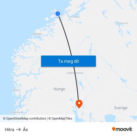 Hitra to Ås map