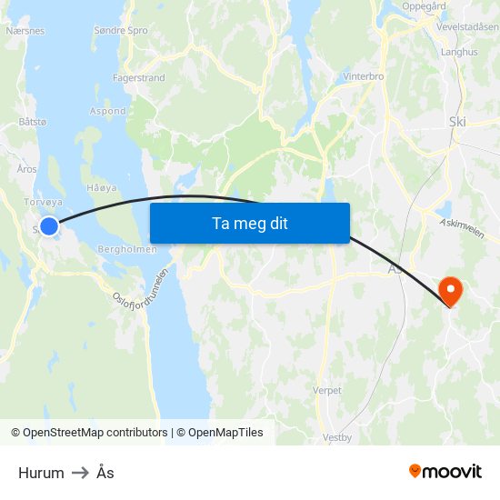Hurum to Ås map