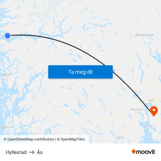 Hyllestad to Ås map