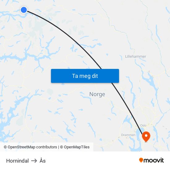 Hornindal to Ås map