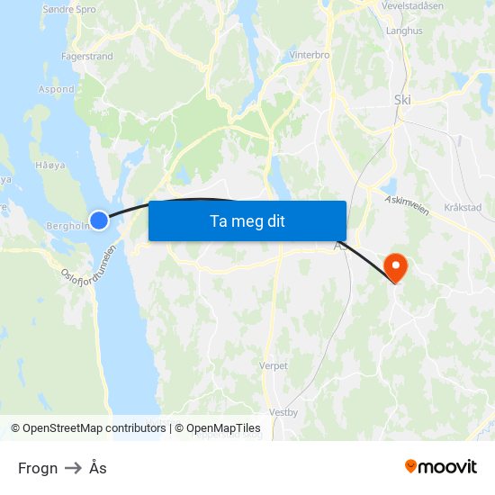 Frogn to Ås map