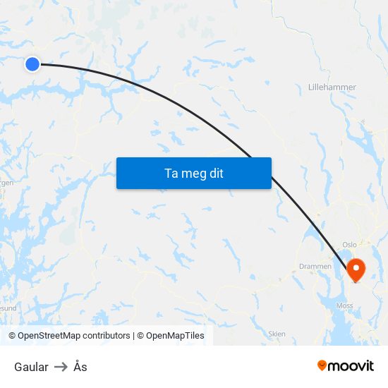 Gaular to Ås map