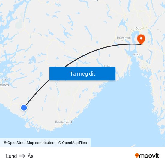 Lund to Ås map