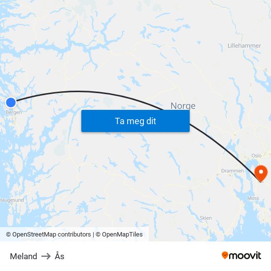 Meland to Ås map