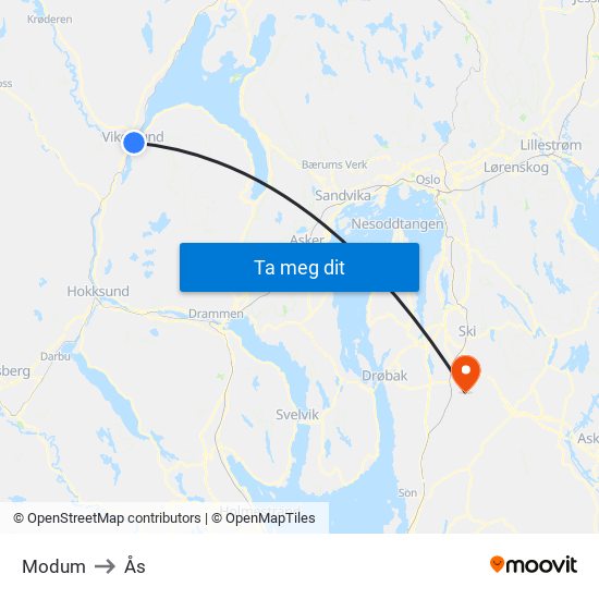 Modum to Ås map