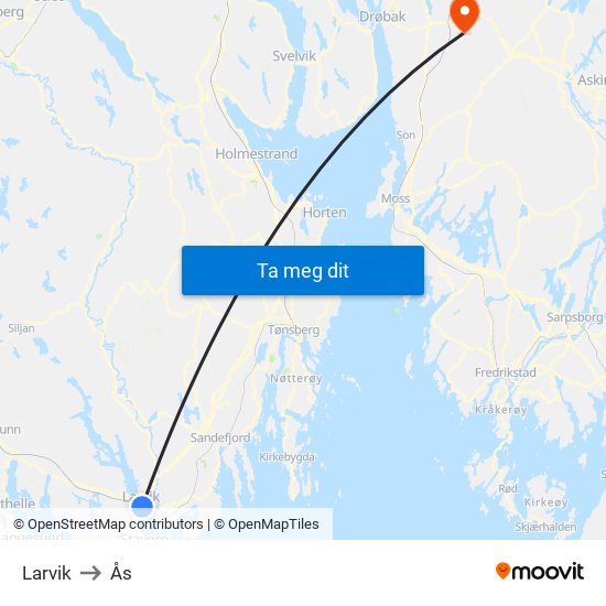 Larvik to Ås map