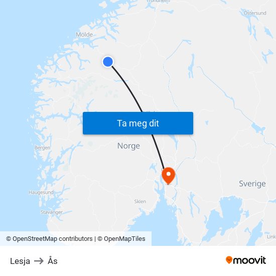 Lesja to Ås map