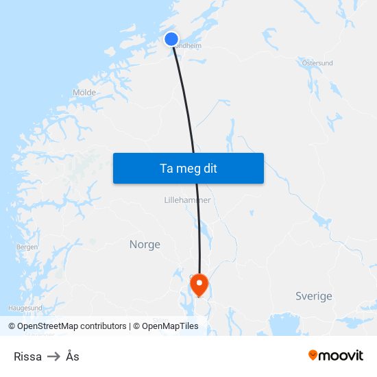 Rissa to Ås map