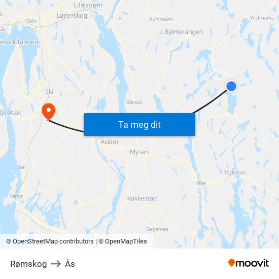 Rømskog to Ås map