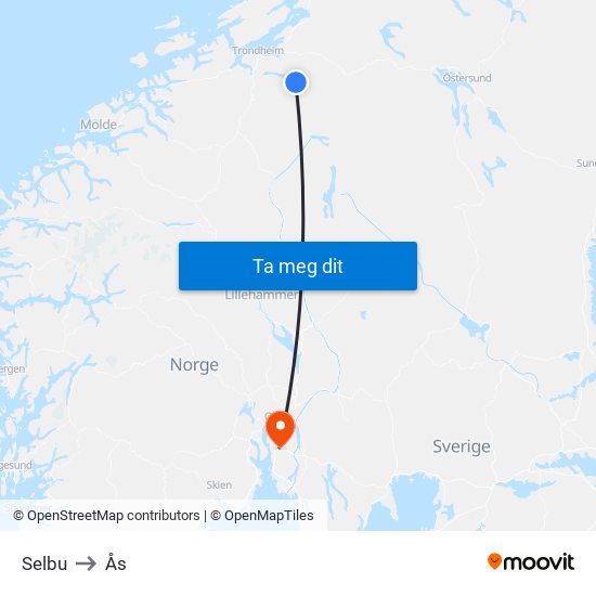 Selbu to Ås map