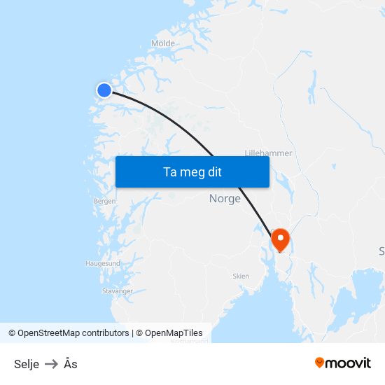 Selje to Ås map