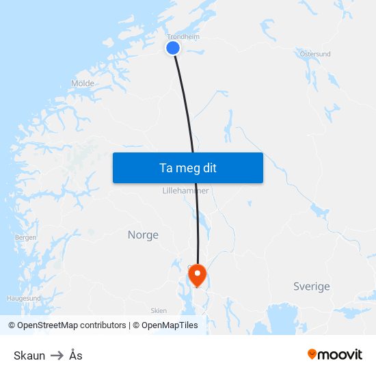 Skaun to Ås map