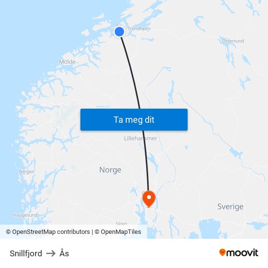 Snillfjord to Ås map