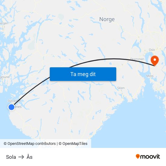 Sola to Ås map