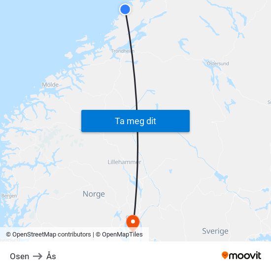 Osen to Ås map