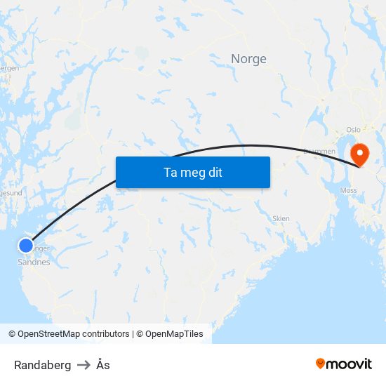 Randaberg to Ås map