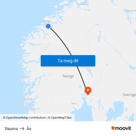 Rauma to Ås map