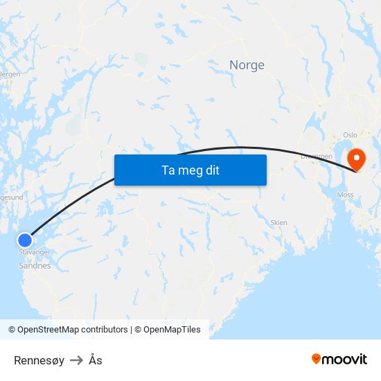 Rennesøy to Ås map