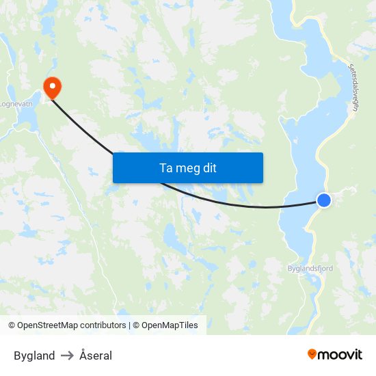 Bygland to Åseral map