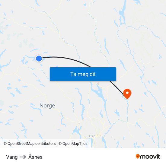 Vang to Åsnes map