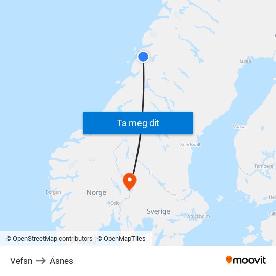 Vefsn to Åsnes map