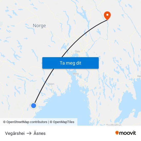 Vegårshei to Åsnes map