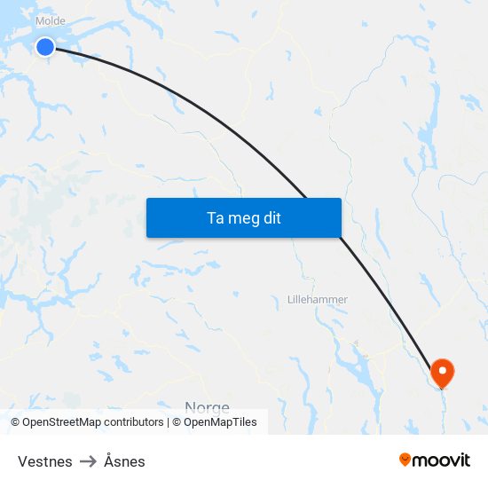 Vestnes to Åsnes map