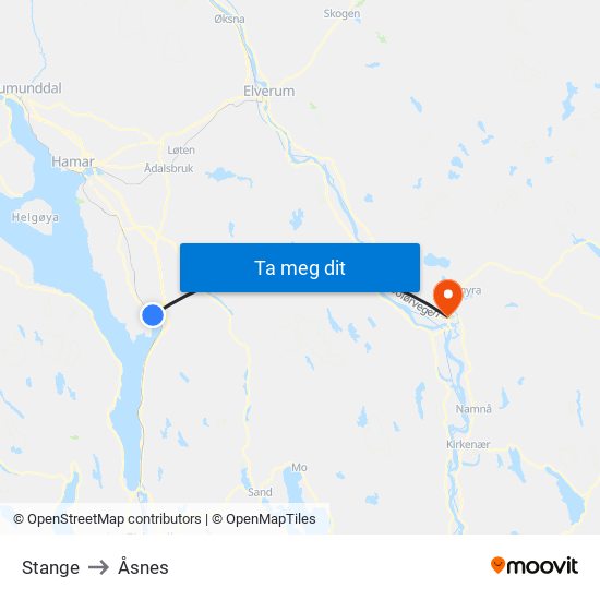 Stange to Åsnes map
