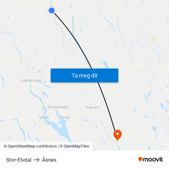 Stor-Elvdal to Åsnes map