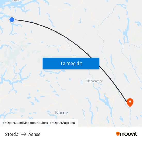 Stordal to Åsnes map