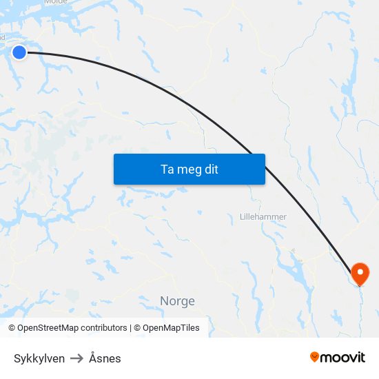 Sykkylven to Åsnes map