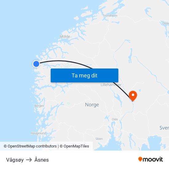 Vågsøy to Åsnes map