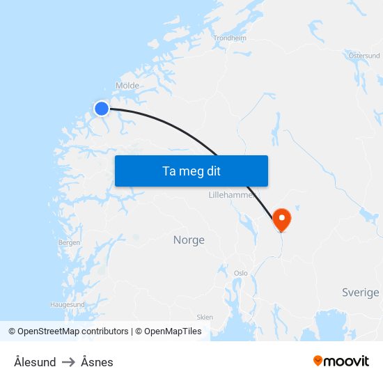 Ålesund to Åsnes map
