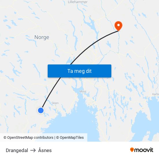 Drangedal to Åsnes map