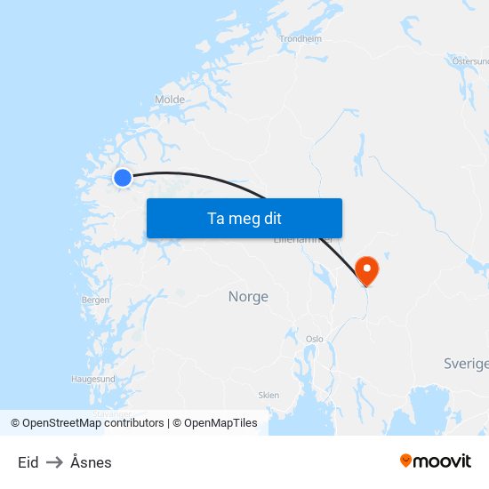 Eid to Åsnes map