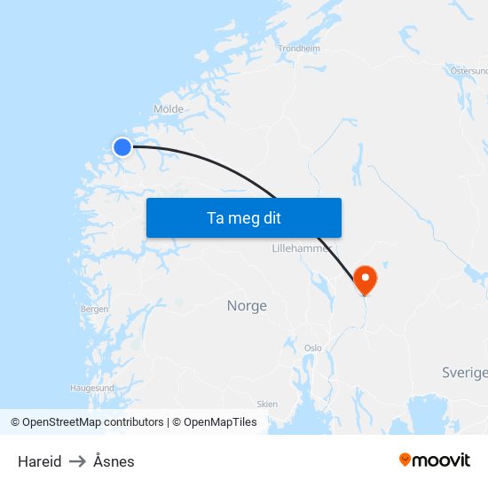 Hareid to Åsnes map