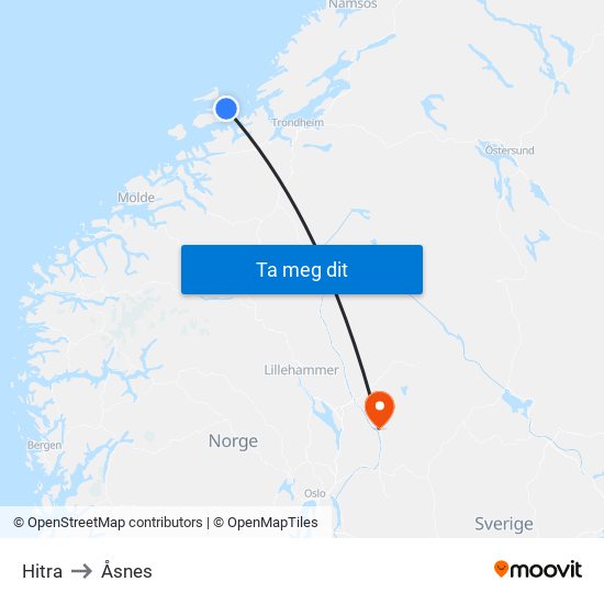 Hitra to Åsnes map