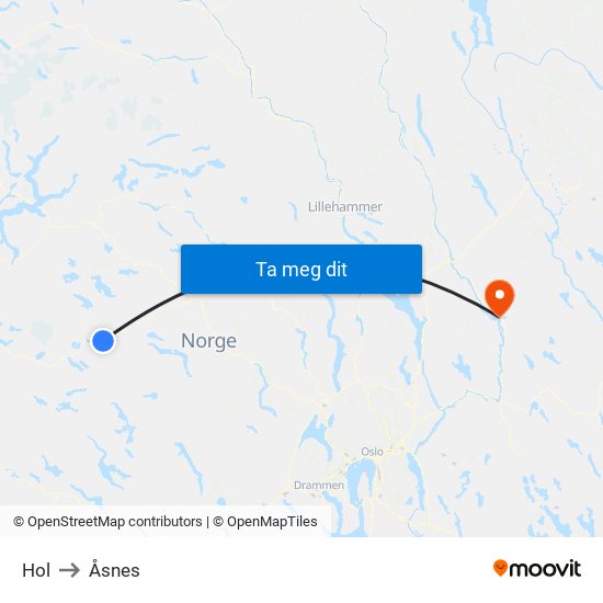 Hol to Åsnes map