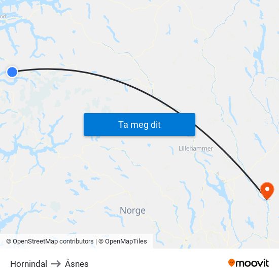 Hornindal to Åsnes map
