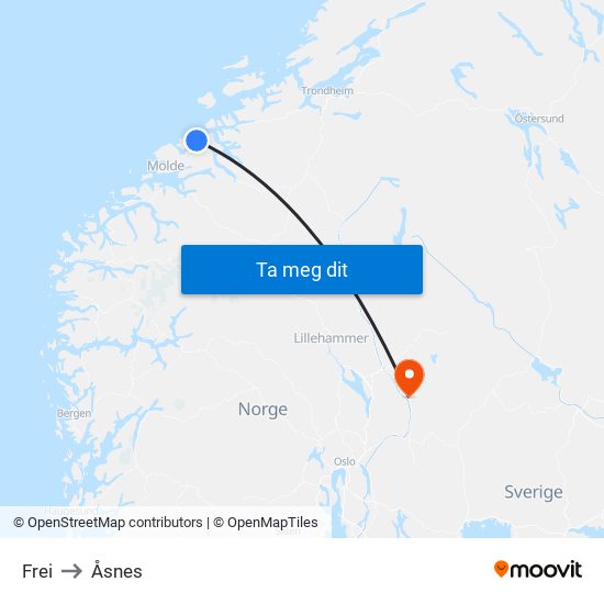 Frei to Åsnes map