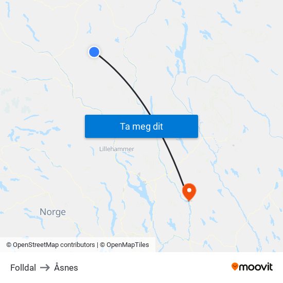 Folldal to Åsnes map