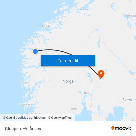 Gloppen to Åsnes map