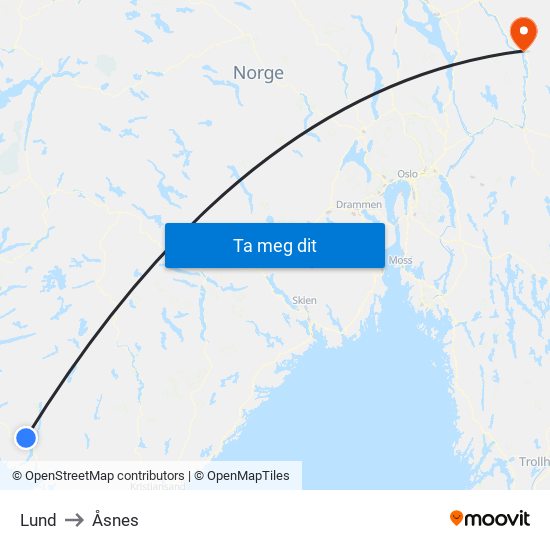 Lund to Åsnes map