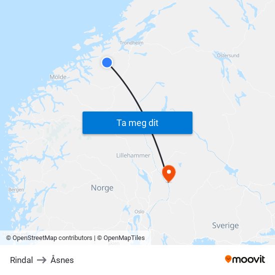 Rindal to Åsnes map