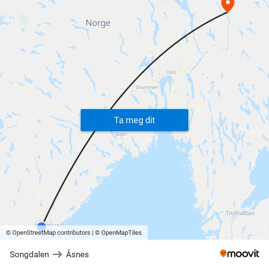 Songdalen to Åsnes map